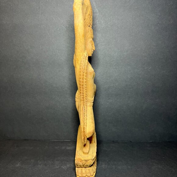 VTG Hand Carved Wooden Khmer Cambodian Aspara Dancer Goddess Statue Figure 10.5" - Picture 6 of 7
